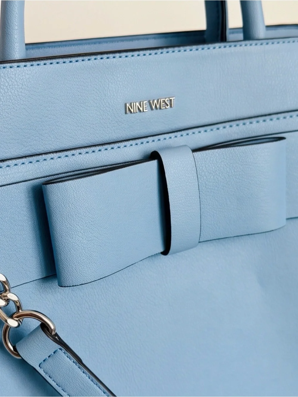 Nine West Blue Bow Satchel Purse Crossbody Shoulder Bag Chain Strap NWOT